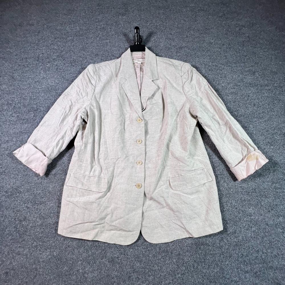Vintage Norm Thompson Blazer Coat Womens 18 Gray Linen Notch-Lapel Preppy Career